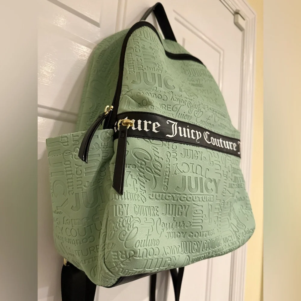 Juicy Couture Sage Green Embossed Logo Backpack NWOT Y2K Style